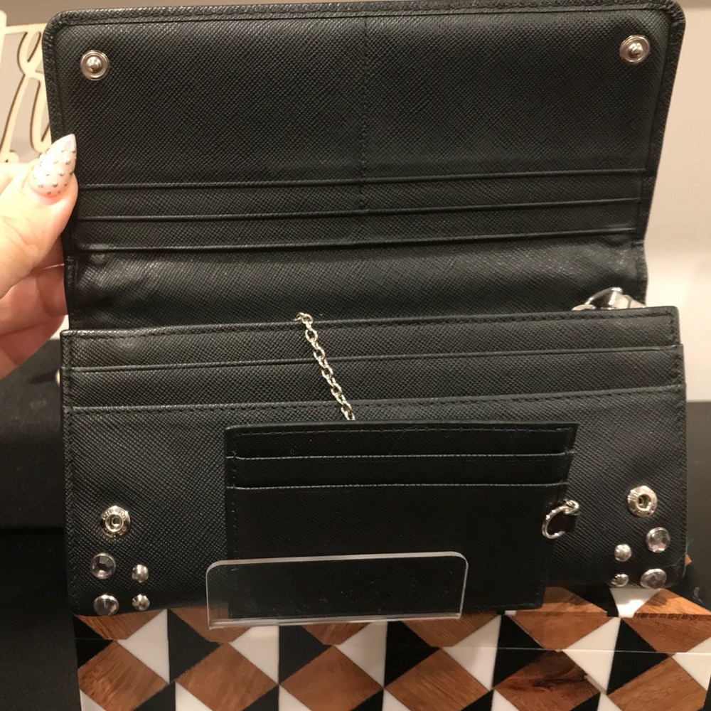 ‼️SALE‼️ *EUC* Prada Black Saffiano Leather Wallet w/Swarovski Crystals - Picture 4 of 5